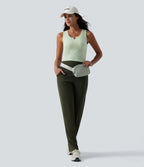 OneForm Seamless Flow Ribbed V-neck Yoga Tank Top — Milky Green — view 5
