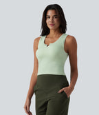 OneForm Seamless Flow Ribbed V-neck Yoga Tank Top — Milky Green — view 4