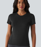 OneForm Seamless Flow Round Neck Short Sleeve Breathable Mesh Workout Sports Top — Black — view 6