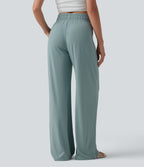 Mid Rise Drawstring Casual Baggy Trousers with Pockets — Clear Green — view 2