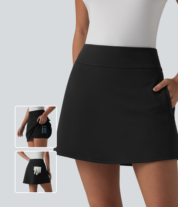 High Waisted 2-in-1 Mini Golf Skirt with Pockets-Golf Tee — Black — view 1