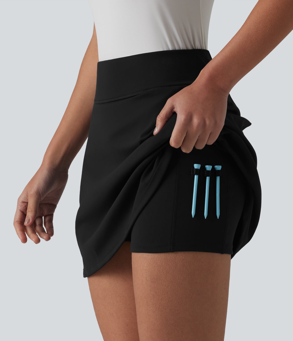 High Waisted 2-in-1 Mini Golf Skirt with Pockets-Golf Tee — Black — view 5
