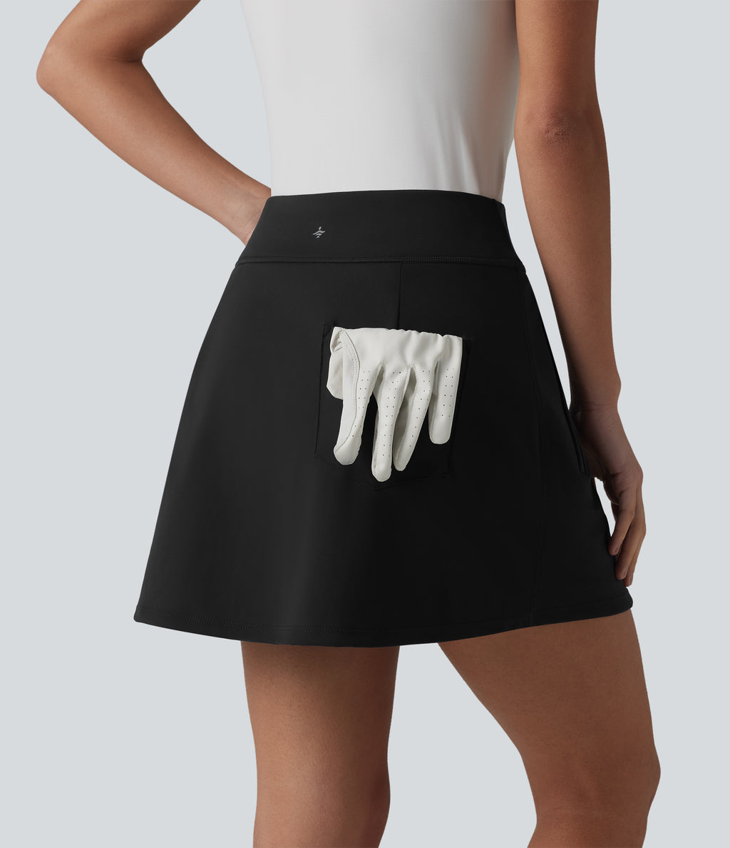 High Waisted 2-in-1 Mini Golf Skirt with Pockets-Golf Tee — Black — view 7