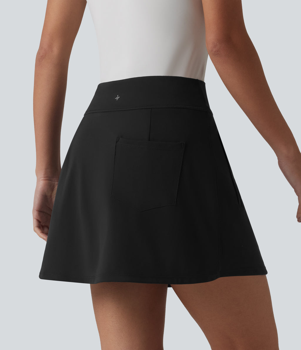 High Waisted 2-in-1 Mini Golf Skirt with Pockets-Golf Tee — Black — view 2