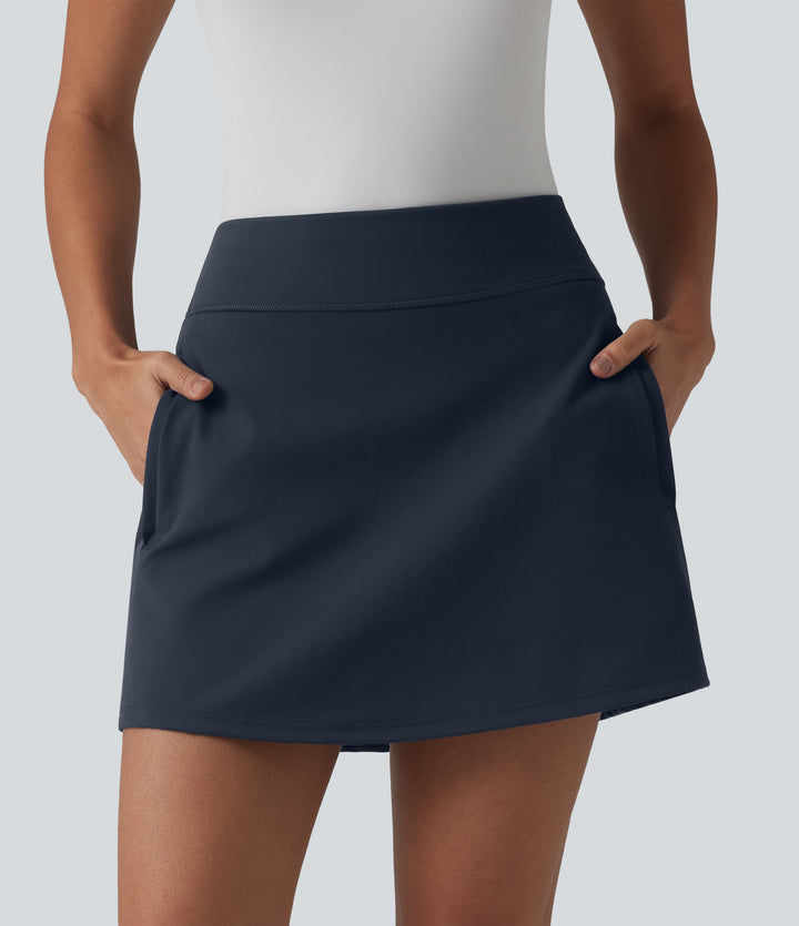 High Waisted 2-in-1 Mini Golf Skirt with Pockets-Golf Tee — Midnight Blue — view 9