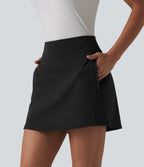 High Waisted 2-in-1 Mini Golf Skirt with Pockets-Golf Tee — Black — view 3