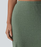 Ribbed Knit High Waisted Bodycon Midi Casual Linen-Blend Skirt — Sage Green Ribbed — view 6