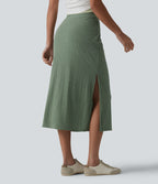 Ribbed Knit High Waisted Bodycon Midi Casual Linen-Blend Skirt — Sage Green Ribbed — view 2