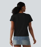 Round Neck Short Sleeve Casual T-Shirt — Black — view 2