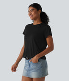 Round Neck Short Sleeve Casual T-Shirt — Black — view 3