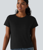 Round Neck Short Sleeve Casual T-Shirt — Black — view 1
