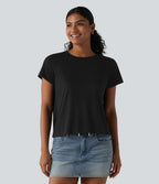 Round Neck Short Sleeve Casual T-Shirt — Black — view 4