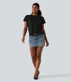 Round Neck Short Sleeve Casual T-Shirt — Black — view 5