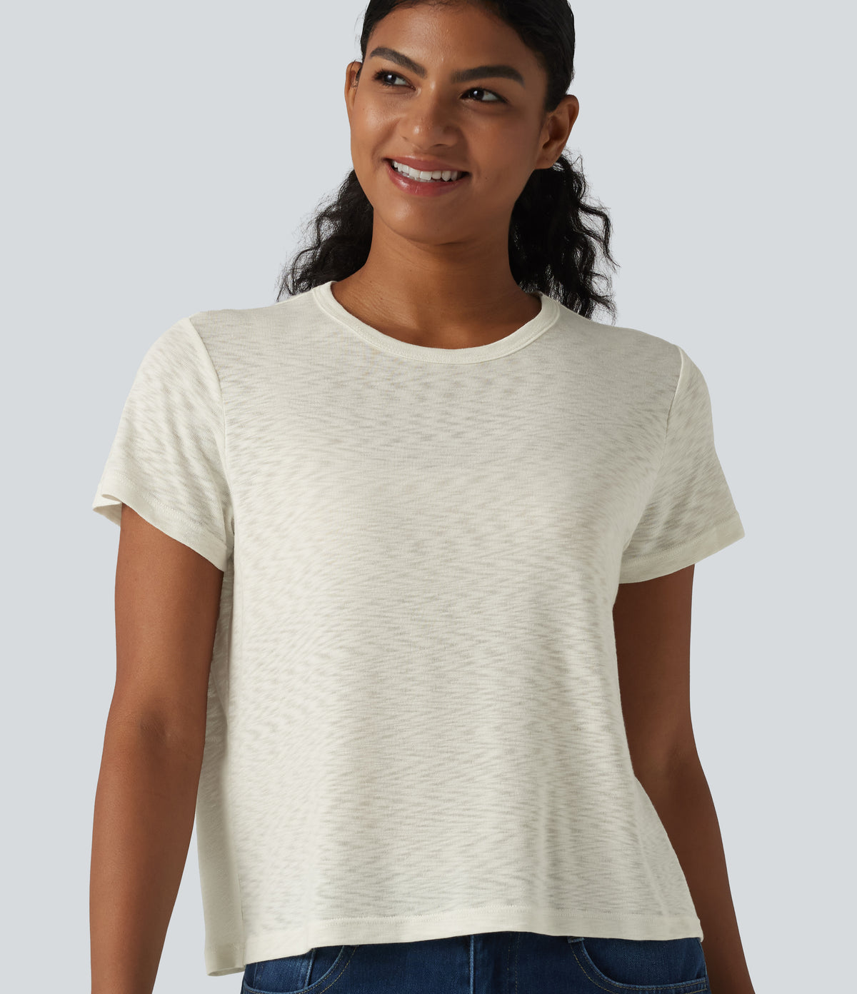Round Neck Short Sleeve Casual T-Shirt — Icicle — view 6