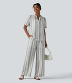 V-neck Short Sleeve Stripes Casual Blouse — Soft Grove Stripe — view 5