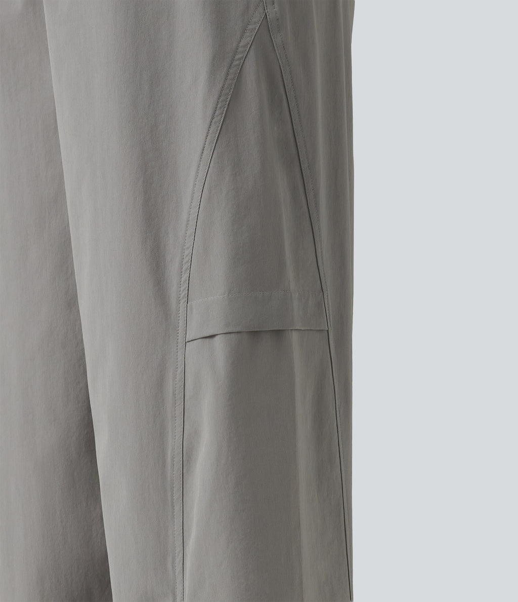 High Waisted Drawstring Parachute Casual Trousers with Pockets — Mourning Dove — view 8
