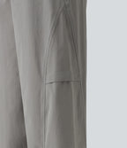 High Waisted Drawstring Parachute Casual Trousers with Pockets — Mourning Dove — view 8