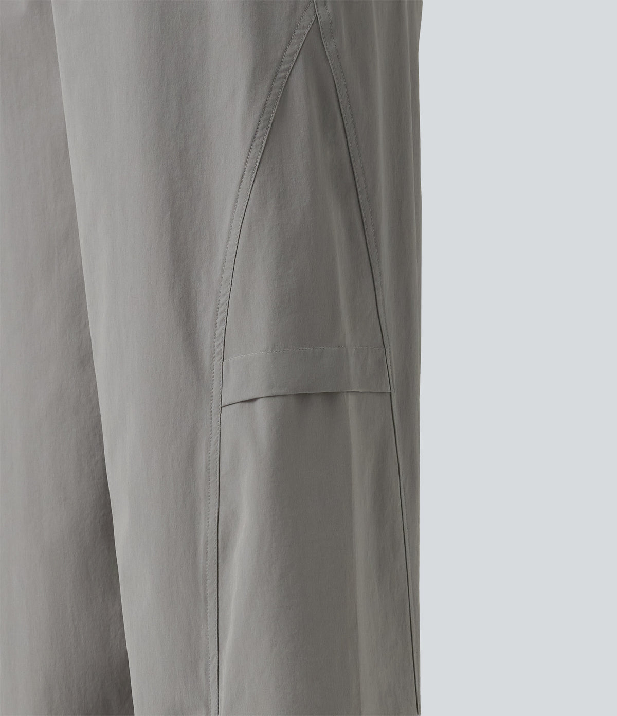 High Waisted Drawstring Parachute Casual Trousers with Pockets — Mourning Dove — view 8