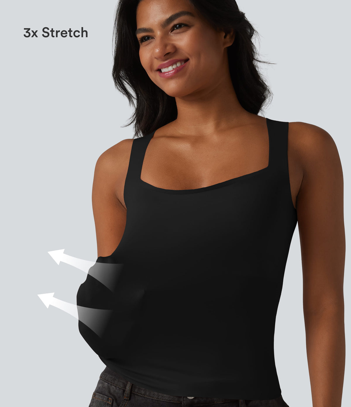 Square Neck Built-in Bra Casual Tank Top B-E Cups — Black — view 8