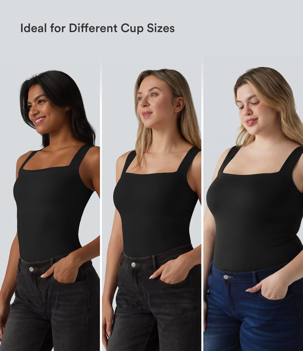 Square Neck Built-in Bra Casual Tank Top B-E Cups — Black — view 4