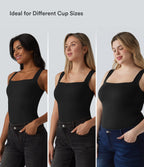 Square Neck Built-in Bra Casual Tank Top B-E Cups — Black — view 4