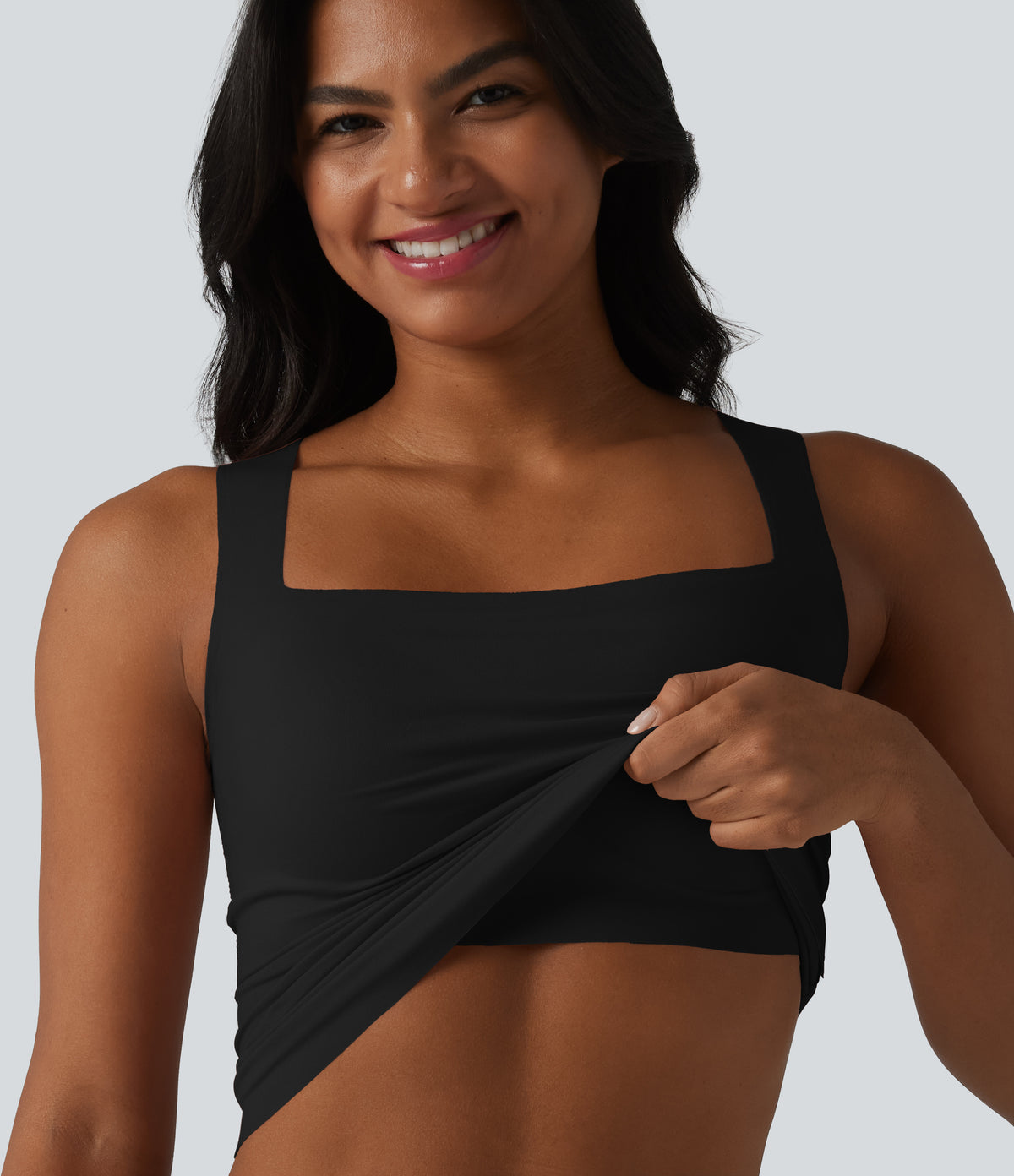 Square Neck Built-in Bra Casual Tank Top B-E Cups — Black — view 3