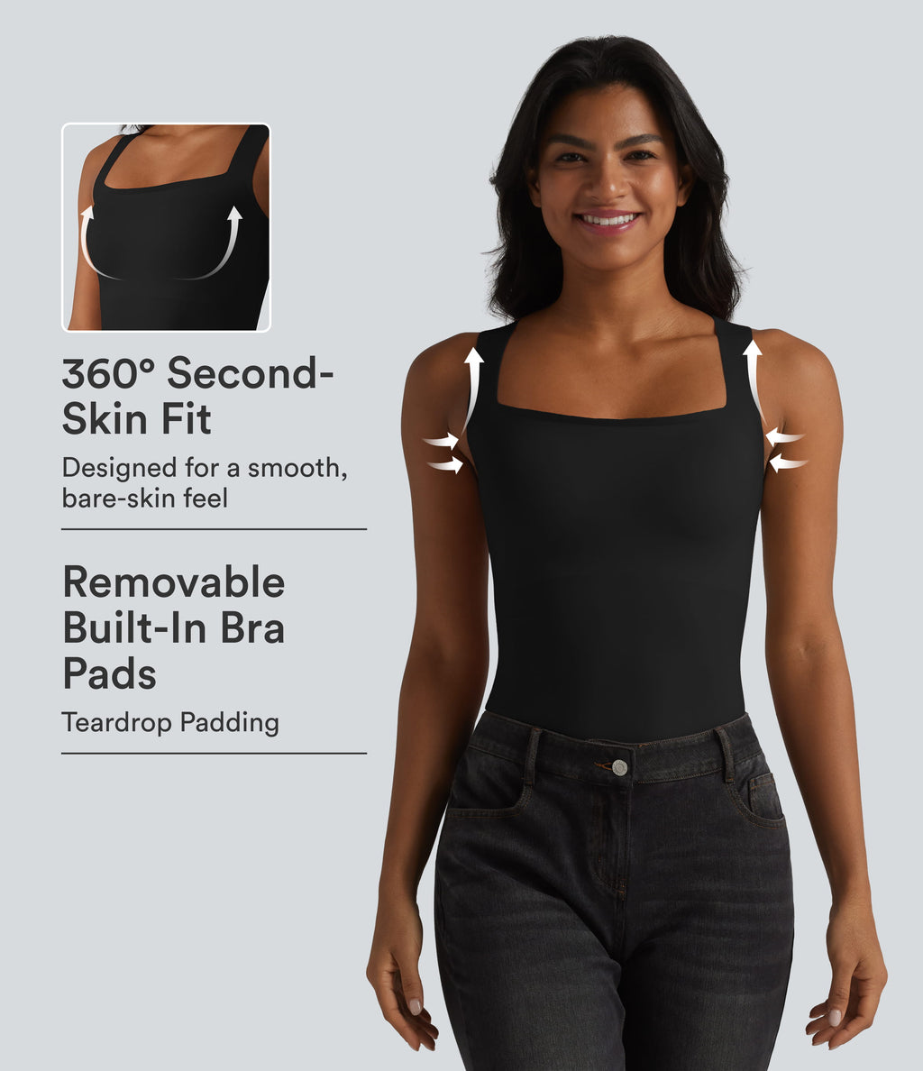 Square Neck Built-in Bra Casual Tank Top B-E Cups — Black — view 1