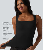 Square Neck Built-in Bra Casual Tank Top B-E Cups — Black — view 2