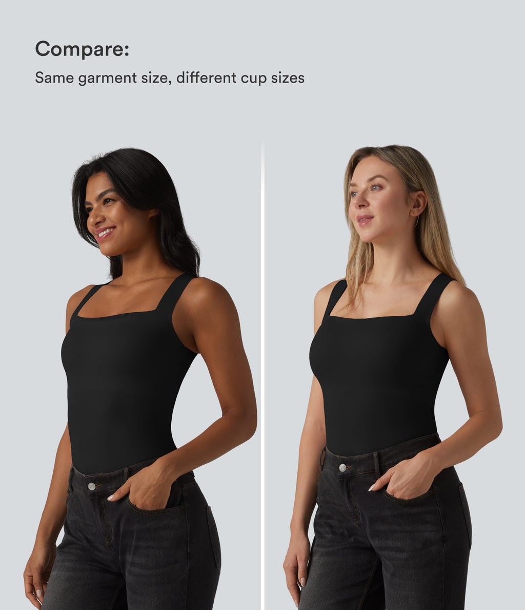 Square Neck Built-in Bra Casual Tank Top B-E Cups — Black — view 5