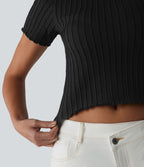 OneForm Seamless Flow Round Neck Short Sleeve Cropped Casual T-Shirt — Black — view 5