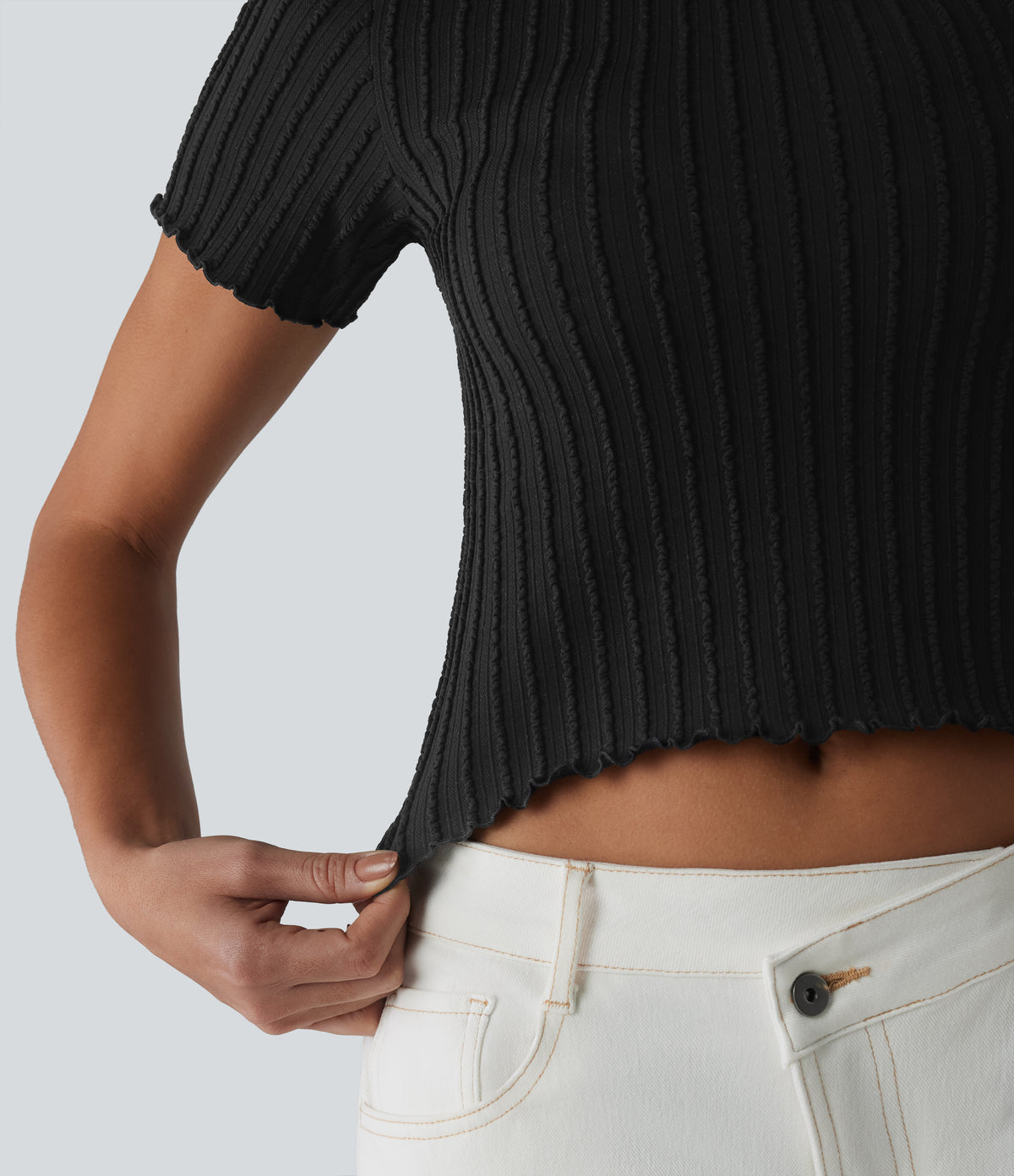OneForm Seamless Flow Round Neck Short Sleeve Cropped Casual T-Shirt — Black — view 5