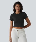 OneForm Seamless Flow Round Neck Short Sleeve Cropped Casual T-Shirt — Black — view 3