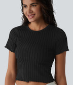 OneForm Seamless Flow Round Neck Short Sleeve Cropped Casual T-Shirt — Black — view 1