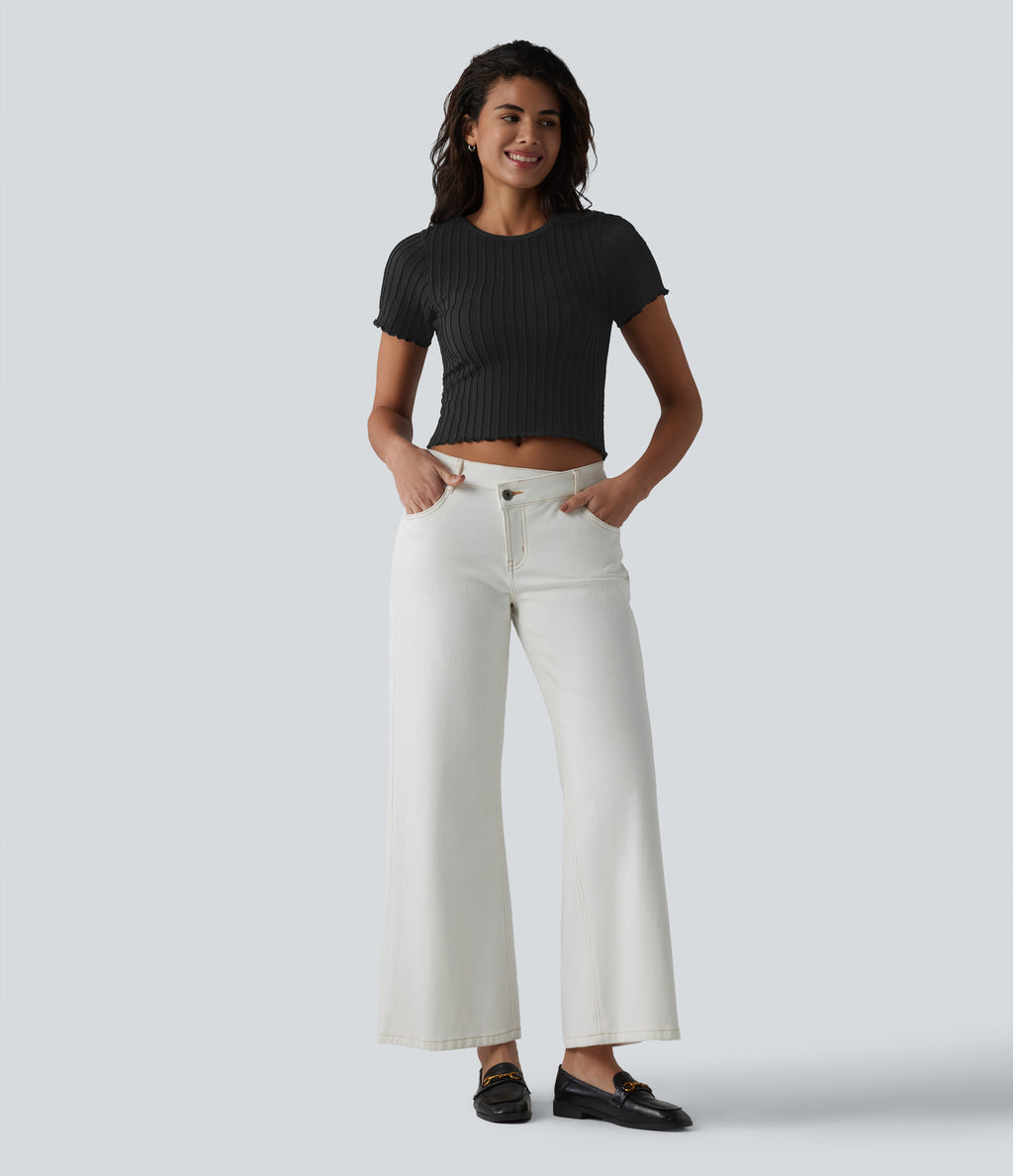 OneForm Seamless Flow Round Neck Short Sleeve Cropped Casual T-Shirt — Black — view 6