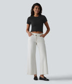 OneForm Seamless Flow Round Neck Short Sleeve Cropped Casual T-Shirt — Black — view 6