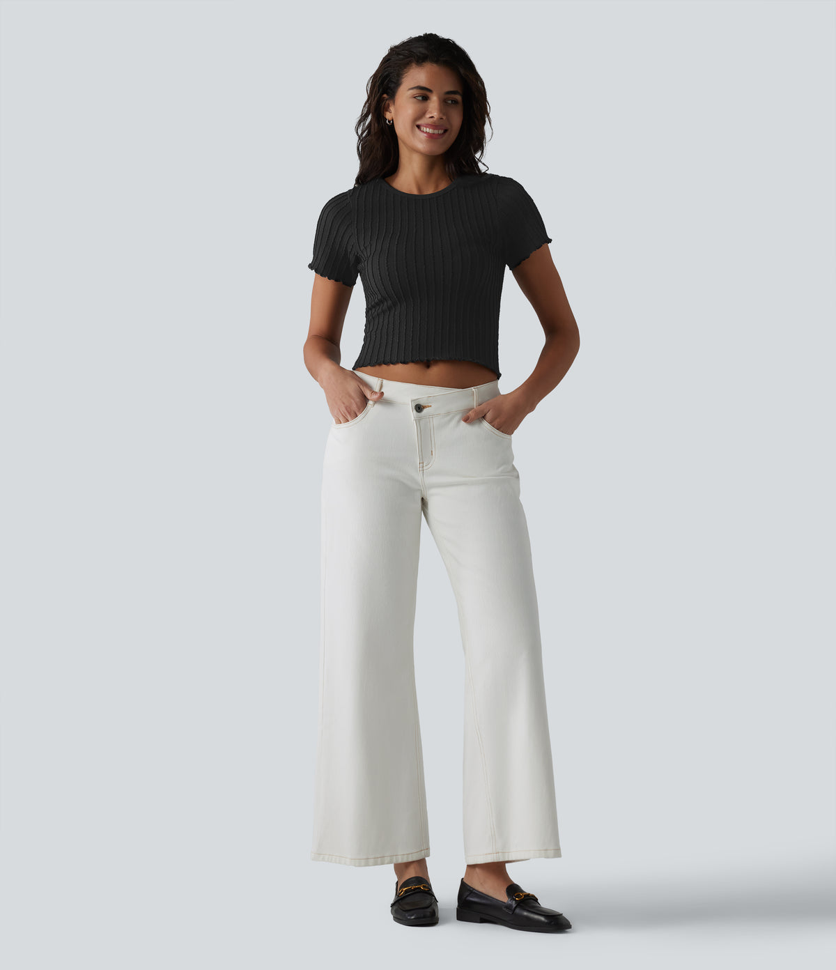 OneForm Seamless Flow Round Neck Short Sleeve Cropped Casual T-Shirt — Black — view 6