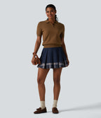 Polo Neck Short Sleeve Wool-Blend Casual Jumper — Toffee — view 1