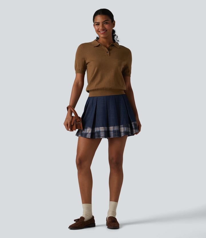 Polo Neck Short Sleeve Wool-Blend Casual Jumper — Toffee — view 1