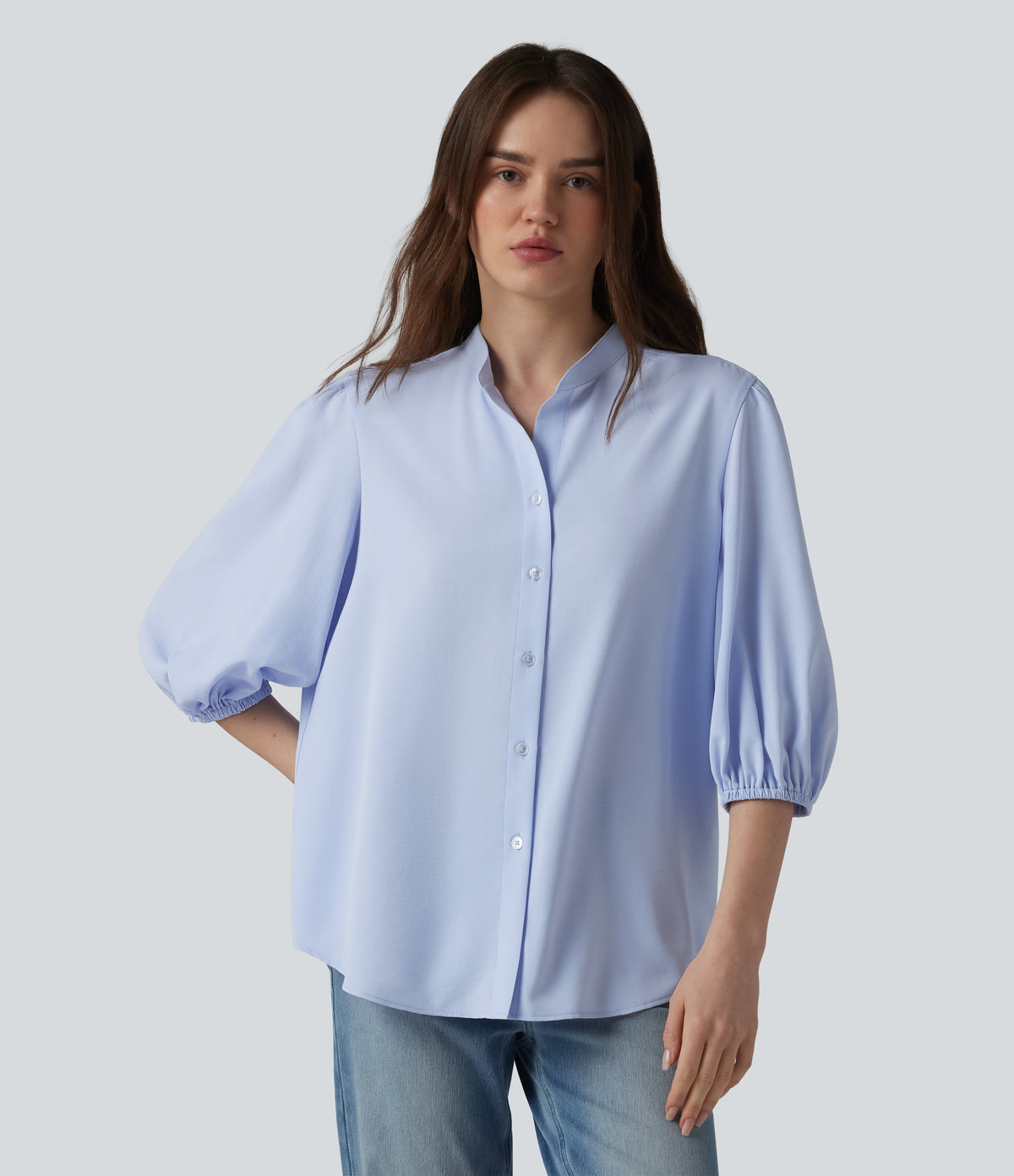 3/4 Puff Sleeve Casual Shirt — Ballad Blue — view 6