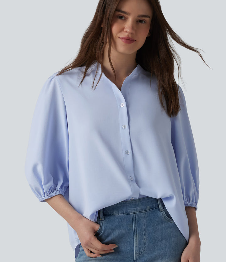 3/4 Puff Sleeve Casual Shirt — Ballad Blue — view 1