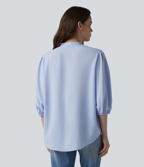 3/4 Puff Sleeve Casual Shirt — Ballad Blue — view 2
