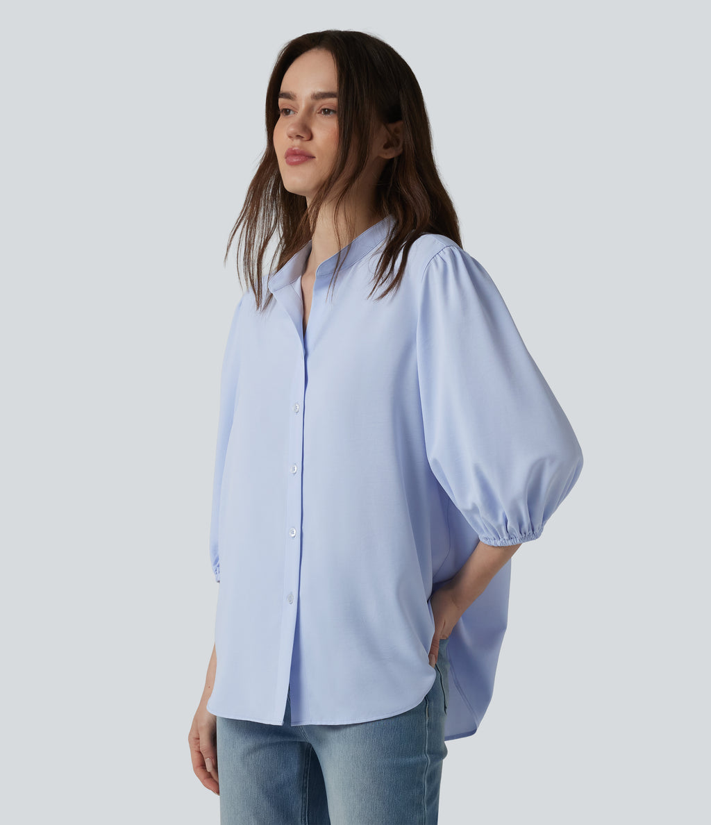 3/4 Puff Sleeve Casual Shirt — Ballad Blue — view 3
