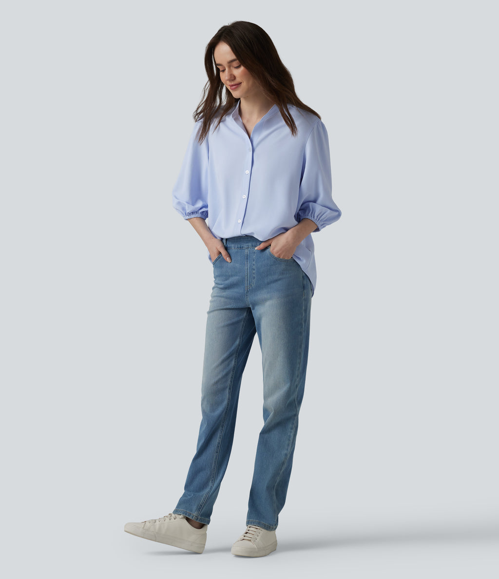 3/4 Puff Sleeve Casual Shirt — Ballad Blue — view 7
