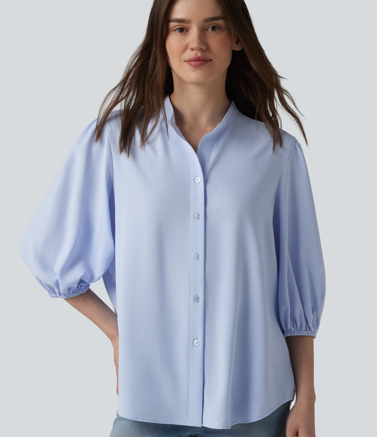 3/4 Puff Sleeve Casual Shirt — Ballad Blue — view 5