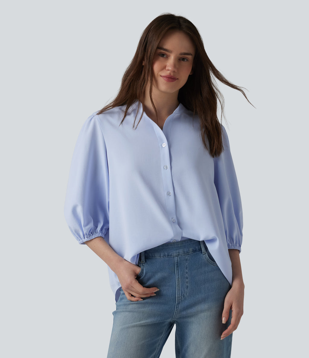 3/4 Puff Sleeve Casual Shirt — Ballad Blue — view 4