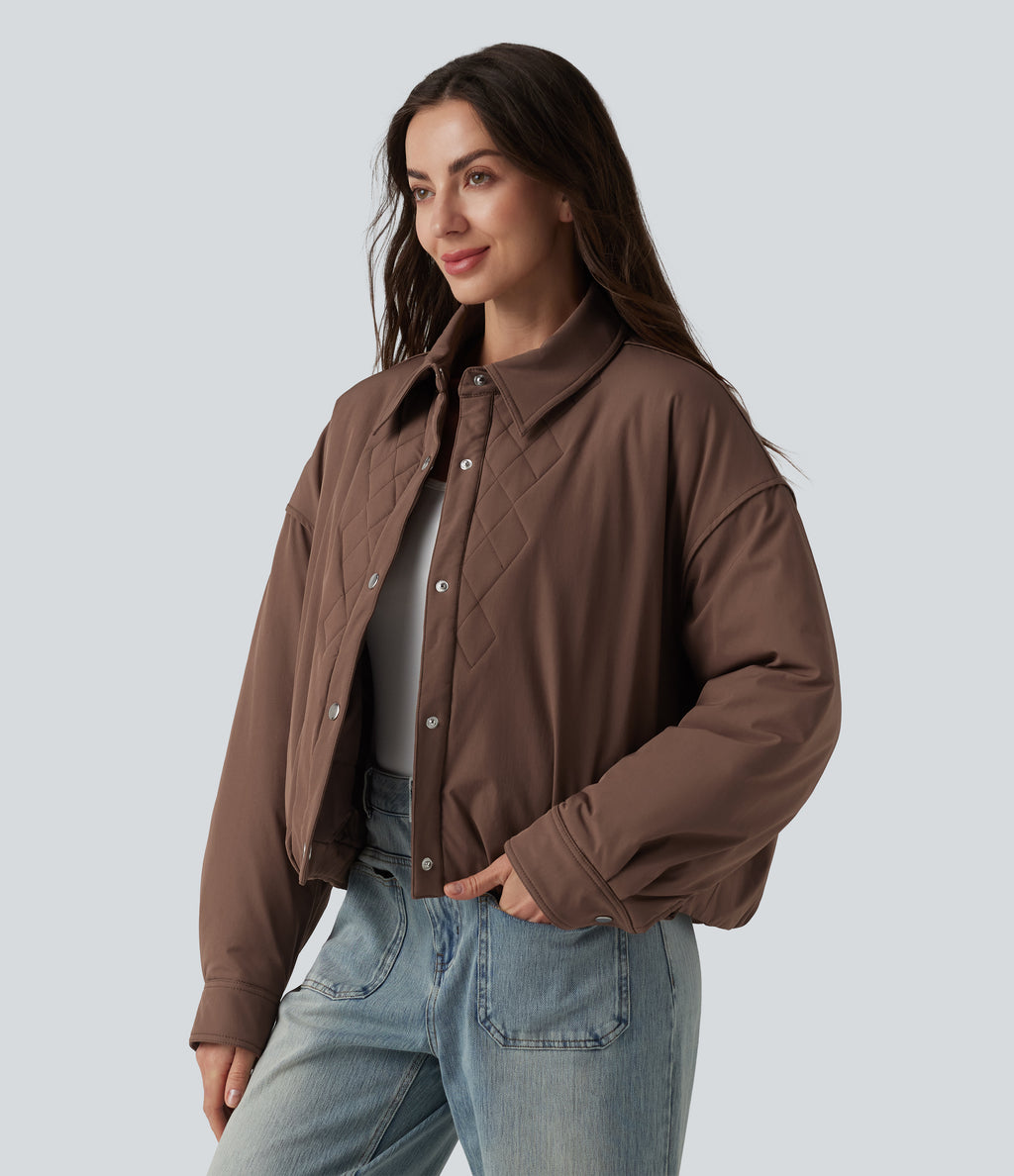 Long Sleeve Casual Padded Jacket with Pockets — Acorn — view 3