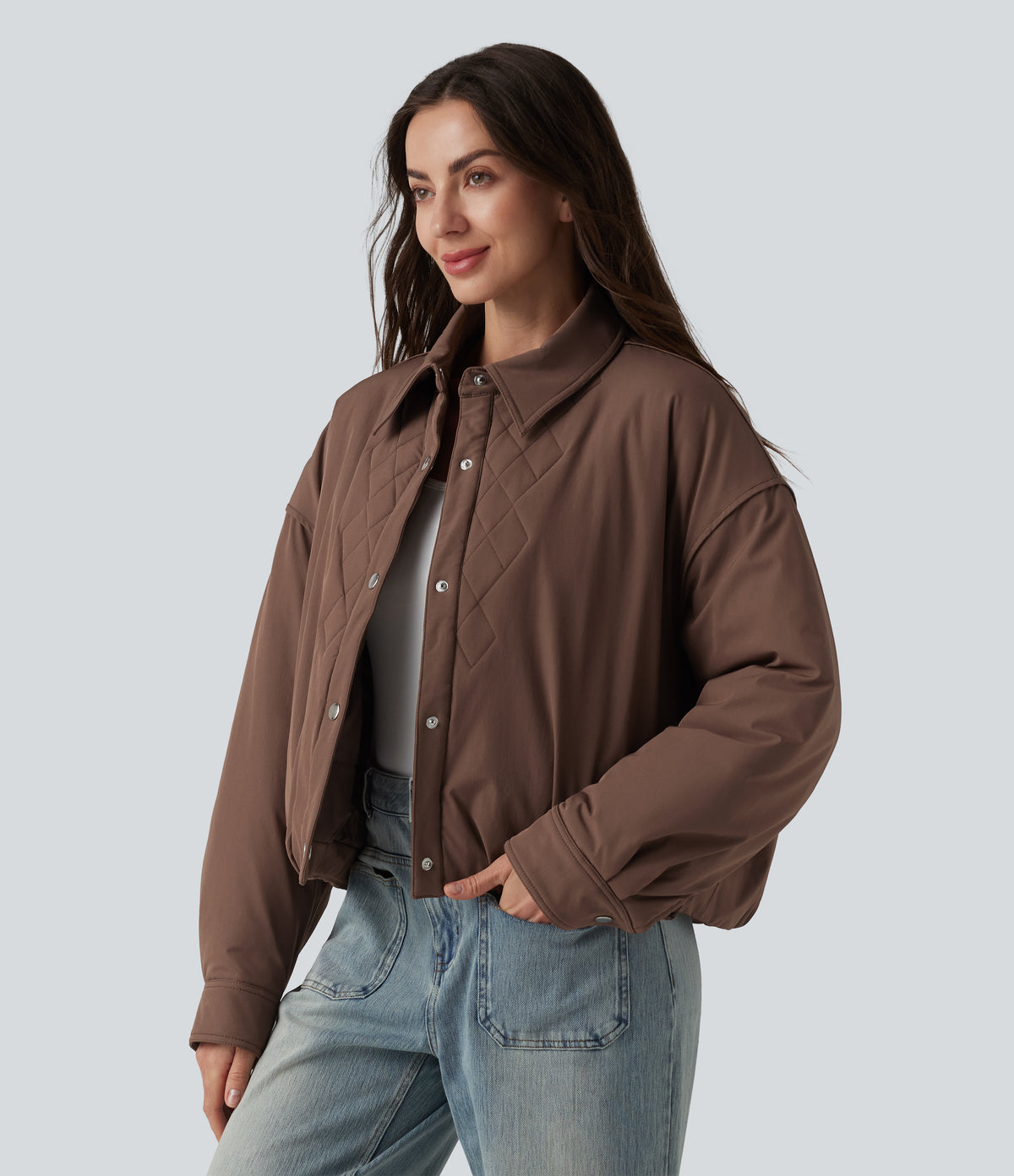 Long Sleeve Casual Padded Jacket with Pockets — Acorn — view 3