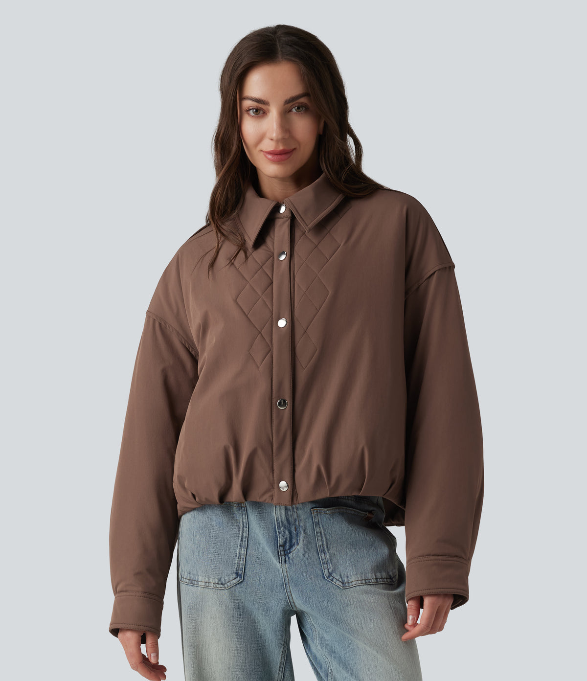 Long Sleeve Casual Padded Jacket with Pockets — Acorn — view 7