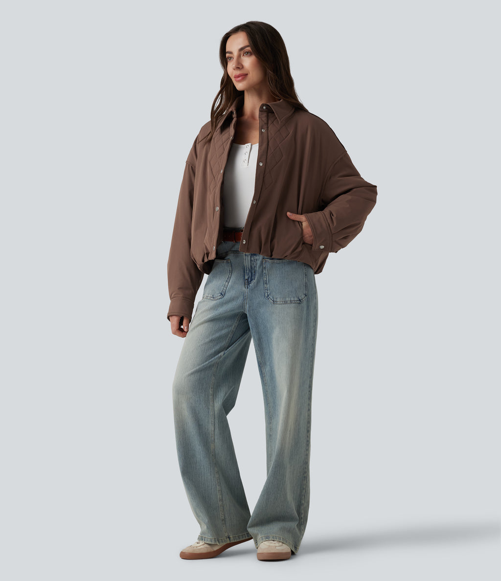 Long Sleeve Casual Padded Jacket with Pockets — Acorn — view 8