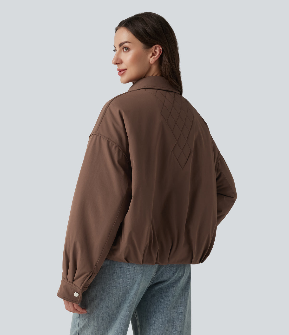 Long Sleeve Casual Padded Jacket with Pockets — Acorn — view 2